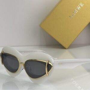 White/Gold Loewe Double Frame Mixed-Media Cat-Eye Sunglasses- 68mm